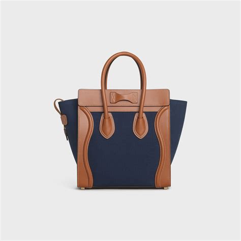 celine micro luggage handbag in navy multicolour textile|Celine micro luggage price.